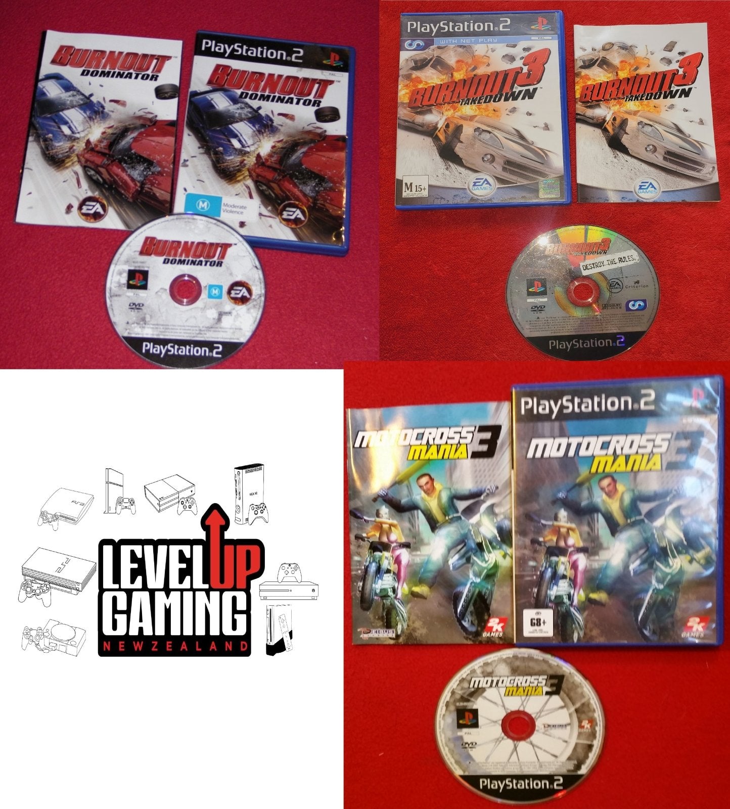 Burnout 3: Takedown, Burnout Dominator & Motocross Mania 3 - PS2 Games - PlayStation 2, Games, Driving and racing - Level Up Gaming NZ